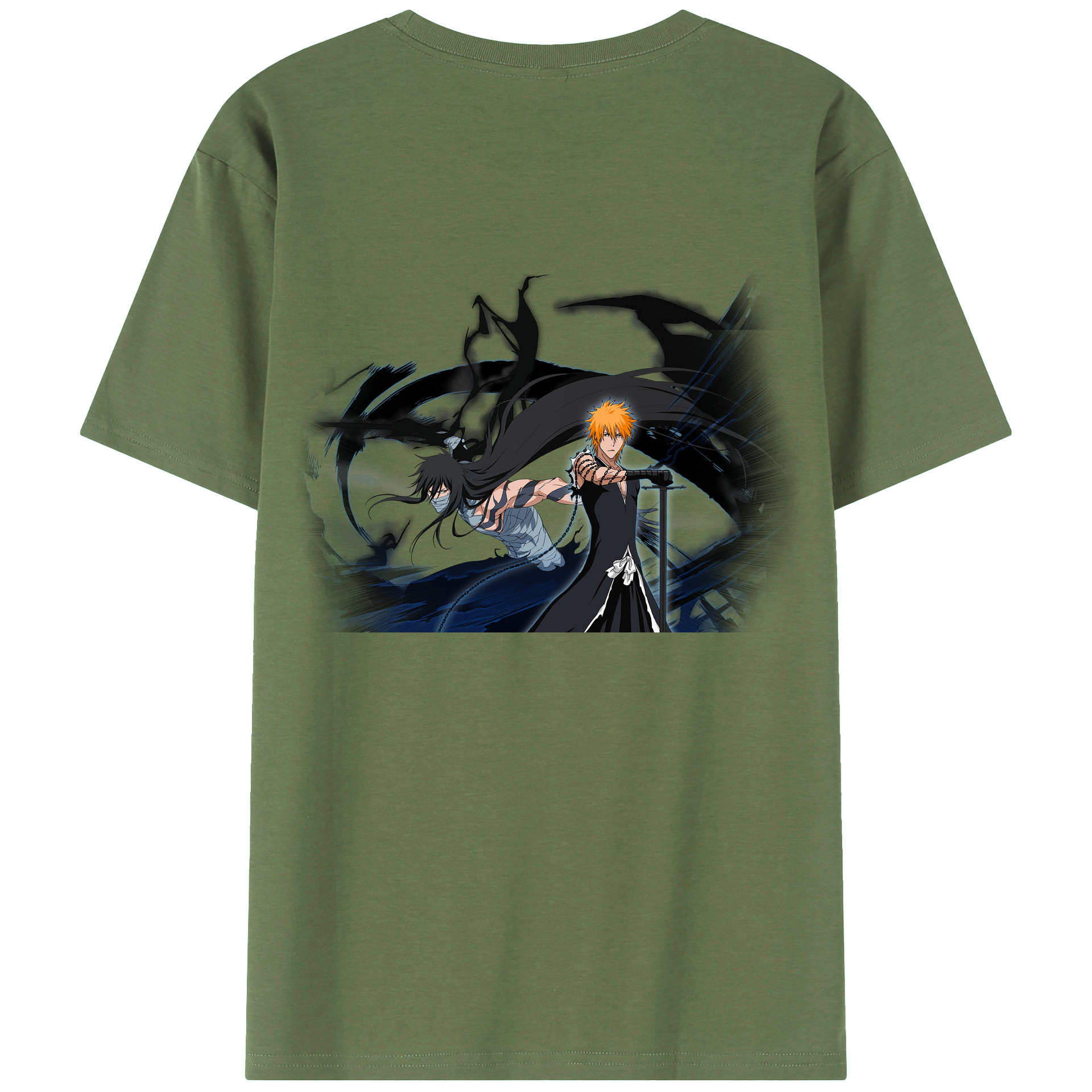 （画像用） ブリーチ 黒崎一護（くろさき いちご）BLEACH Kurosaki Ichigo 綿100％ メンズ半袖Tシャツ（バックプリント） 通気性